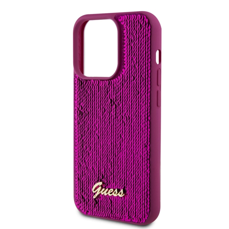 Guess Sequin Script Logo hátlap iPhone 14 Pro Max Magenta színű borító iPhone 14 Pro Max készülékhez