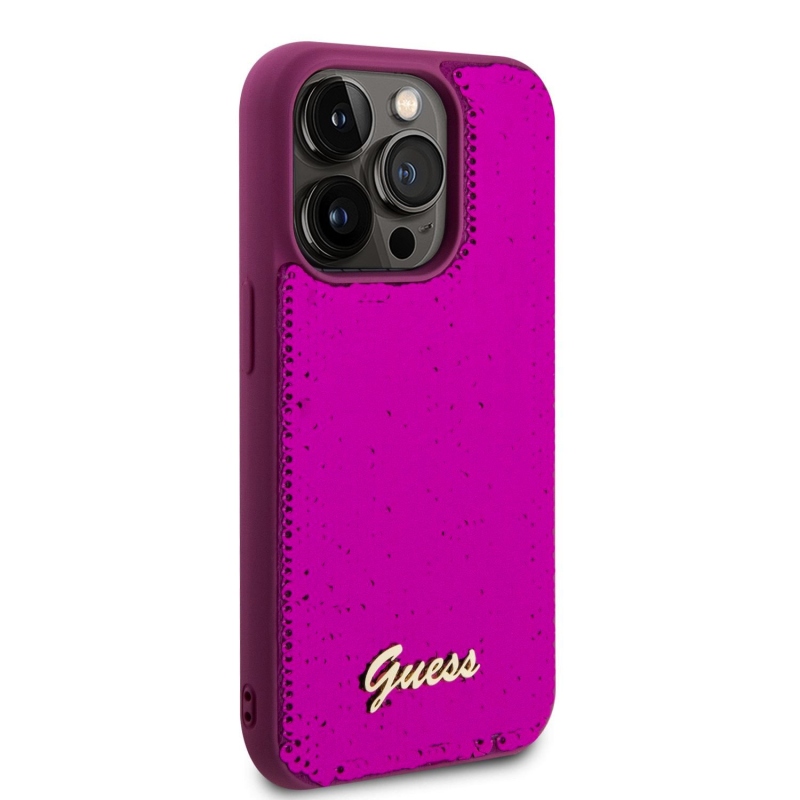 Guess Sequin Script Logo hátlap iPhone 14 Pro Max Magenta színű borító iPhone 14 Pro Max készülékhez