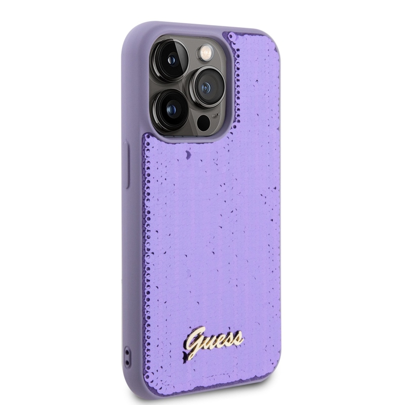 Guess Sequin Script Logo hátlap iPhone 14 Pro lila színű iPhone 14 Pro készülékhez