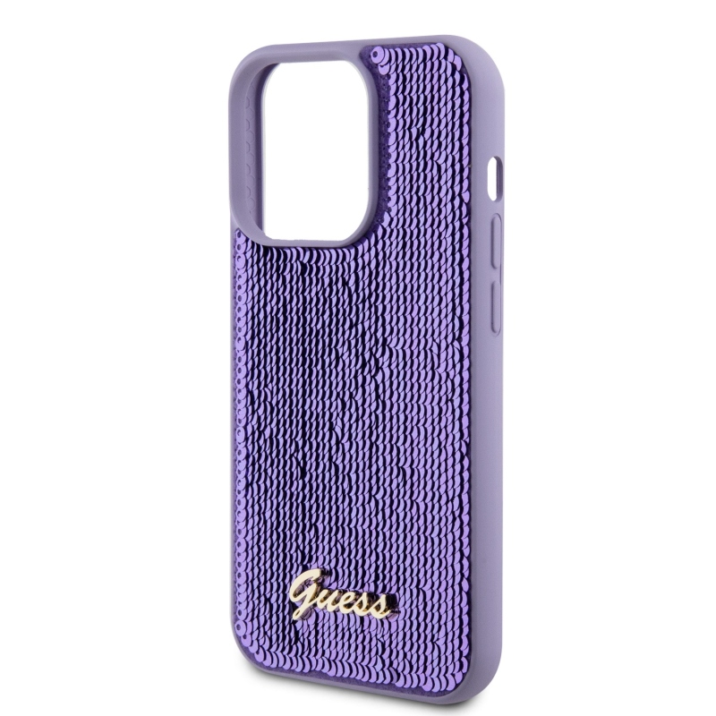 Guess Sequin Script Logo hátlap iPhone 14 Pro lila színű iPhone 14 Pro készülékhez