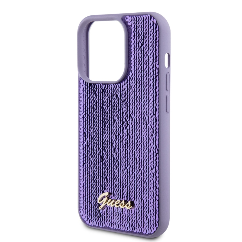Guess Sequin Script Logo hátlap iPhone 15 Pro Max lila színű iPhone 15 Pro Max készülékhez