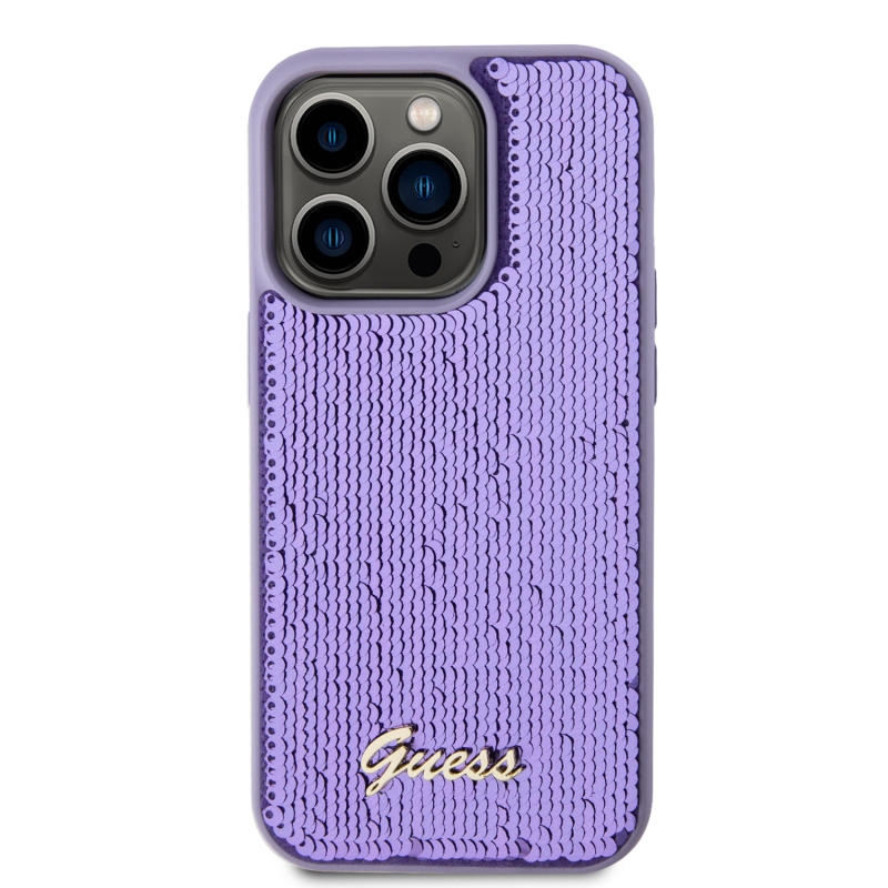 Guess Sequin Script Logo hátlap iPhone 15 Pro Max lila színű iPhone 15 Pro Max készülékhez