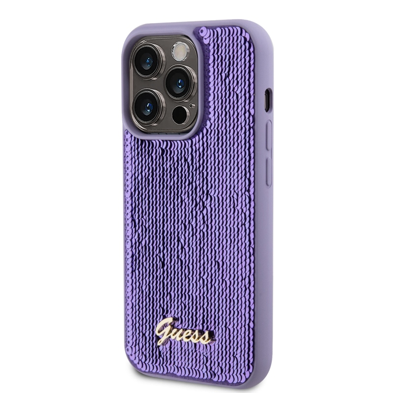 Guess Sequin Script Logo hátlap iPhone 15 Pro Max lila színű iPhone 15 Pro Max készülékhez
