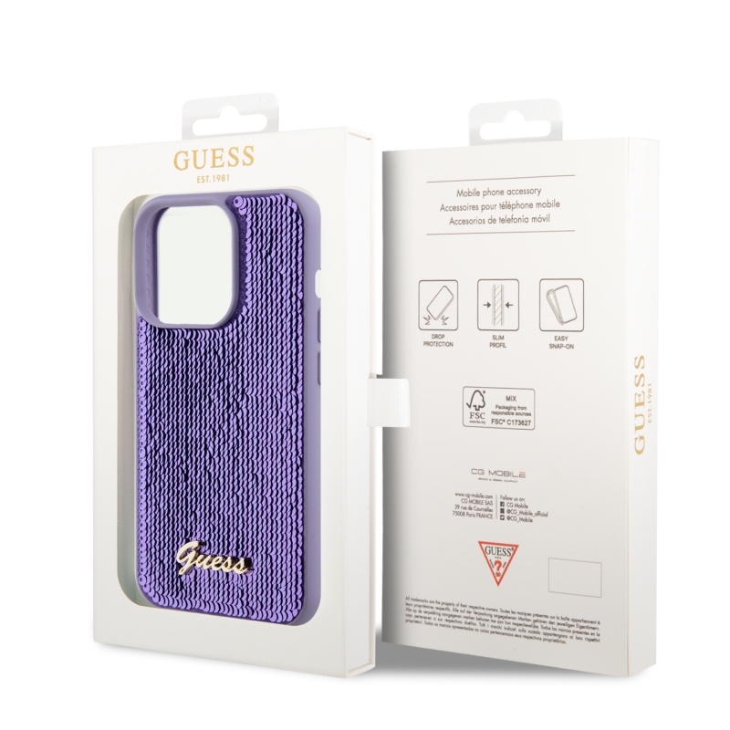 Guess Sequin Script Logo hátlap iPhone 15 Pro Max lila színű iPhone 15 Pro Max készülékhez