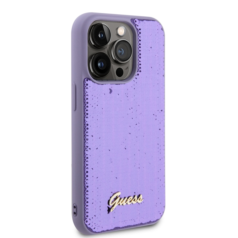 Guess Sequin Script Logo hátlap iPhone 15 Pro Max lila színű iPhone 15 Pro Max készülékhez