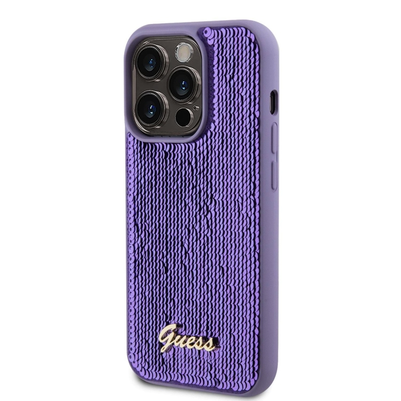 Guess Sequin Script Logo hátlap iPhone 15 Pro lila színű iPhone 15 Pro készülékhez