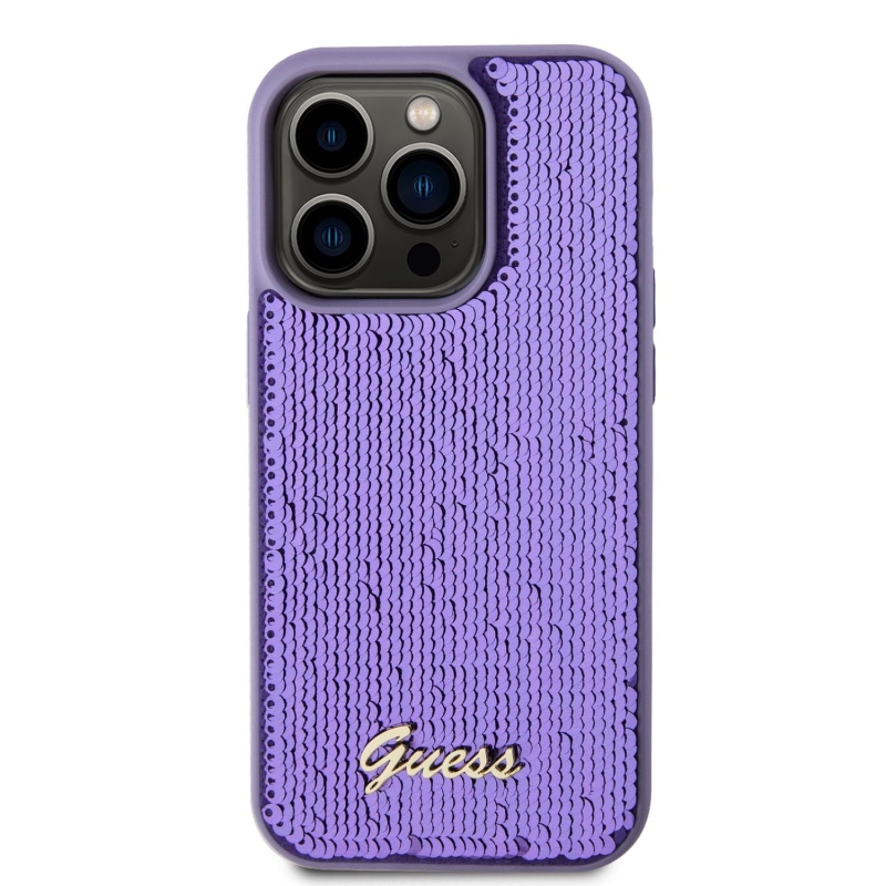 Guess Sequin Script Logo hátlap iPhone 15 Pro lila színű iPhone 15 Pro készülékhez