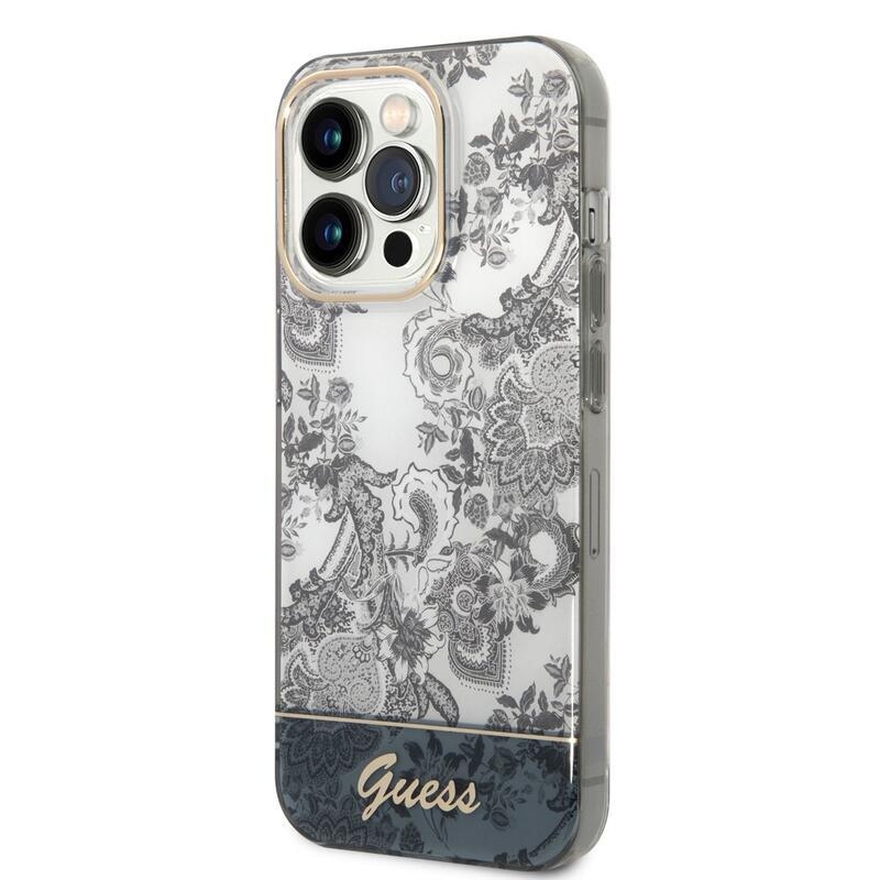 Guess toile zselés tok kemény hátlappal iPhone 14 Pro készülékhez - szürke