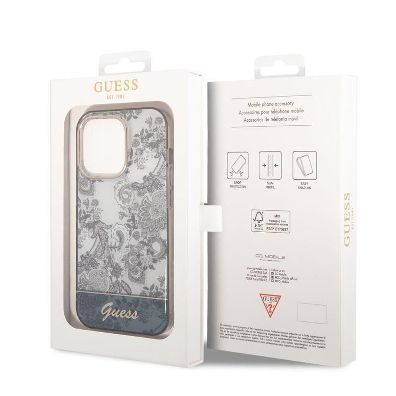 Guess toile zselés tok kemény hátlappal iPhone 14 Pro készülékhez - szürke