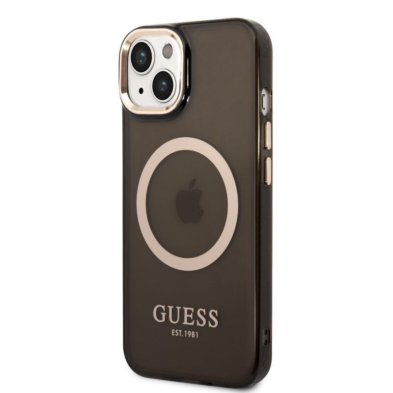 Guess áttetsző zselés tok fix hátlappal, MagSafe funkcióval iPhone 14 készülékhez - fekete