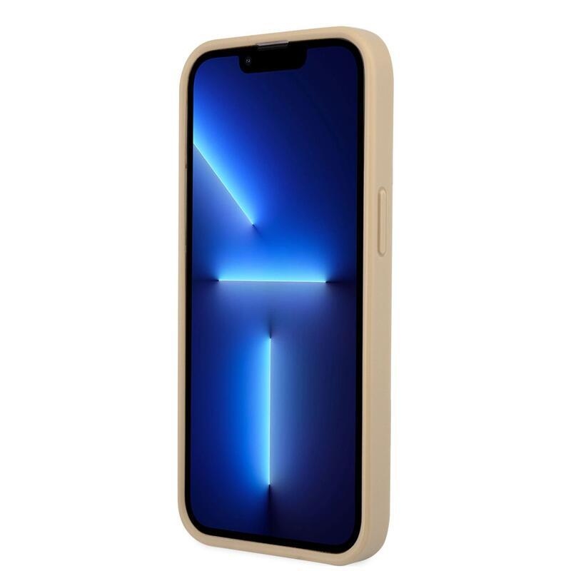 Guess háromszög alakú zselés tok fix hátlappal iPhone 13 Pro készülékhez - bézs színben