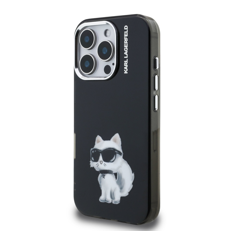 Karl Lagerfeld IML Aquarelle Choupette hátlap iPhone 16 Pro Max-hoz Fekete