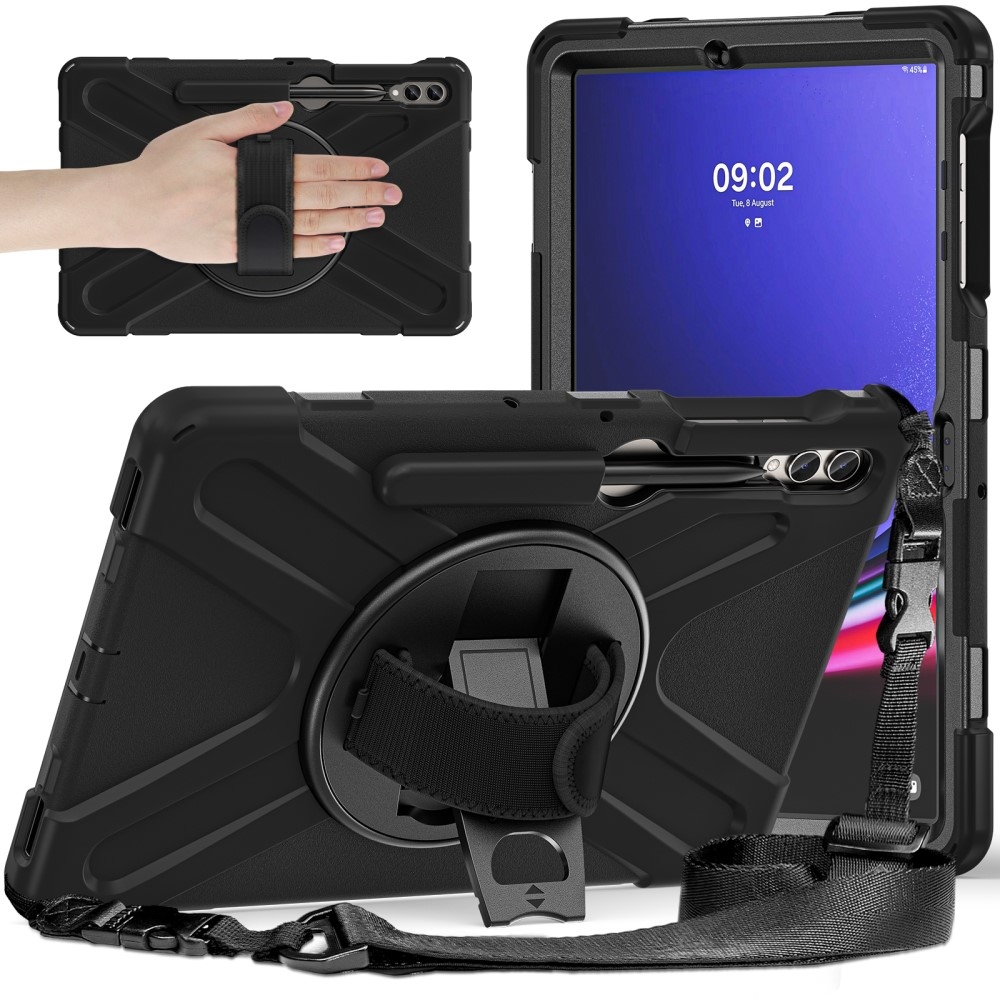 Strapabíró borító kézi fogantyúval és pánttal Samsung Galaxy Tab S10+/S9+/S9 FE+/S8+/S7+ - fekete