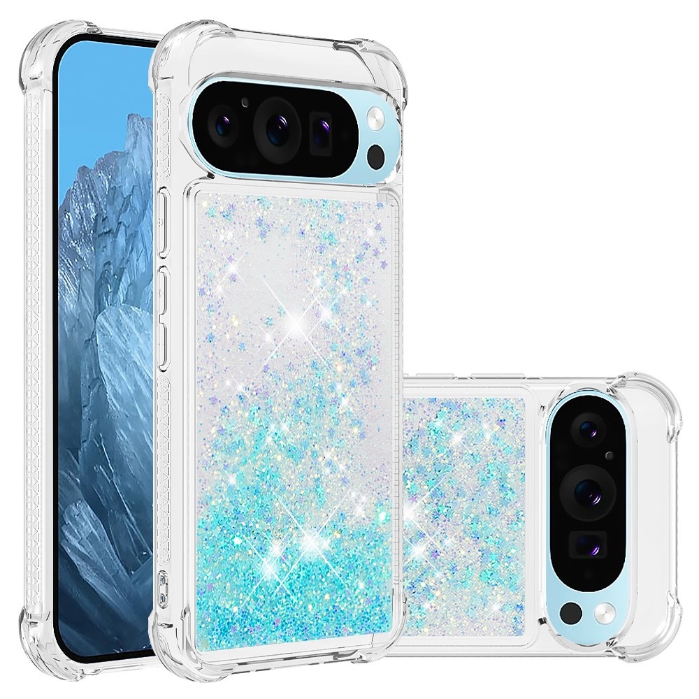 Csillogó homokóra zselés tok Google Pixel 10 Pro/Pixel 10 - kék/csillagok