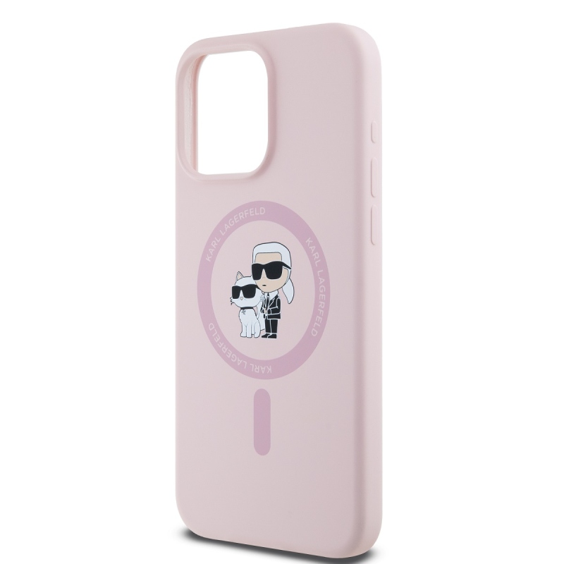 Karl Lagerfeld folyékony szilikon Karl és Choupette Magsafe hátlap iPhone 14 Pro rózsaszínű iPhone 14 Pro készülékhez