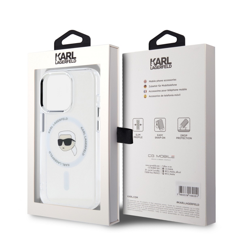 Karl Lagerfeld IML Karl Head fémkeret MagSafe hátlapi borító iPhone 15 Pro Max-hoz Átlátszó