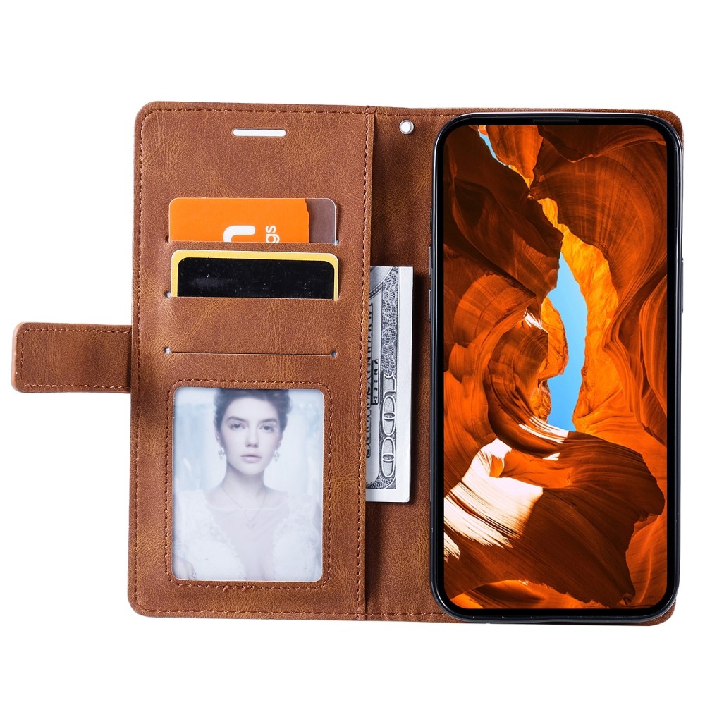 Vonalas könyvtáska Xiaomi Redmi Note 14 Pro 5G/Poco X7 5G/Note 14 Pro+ 5G - barna