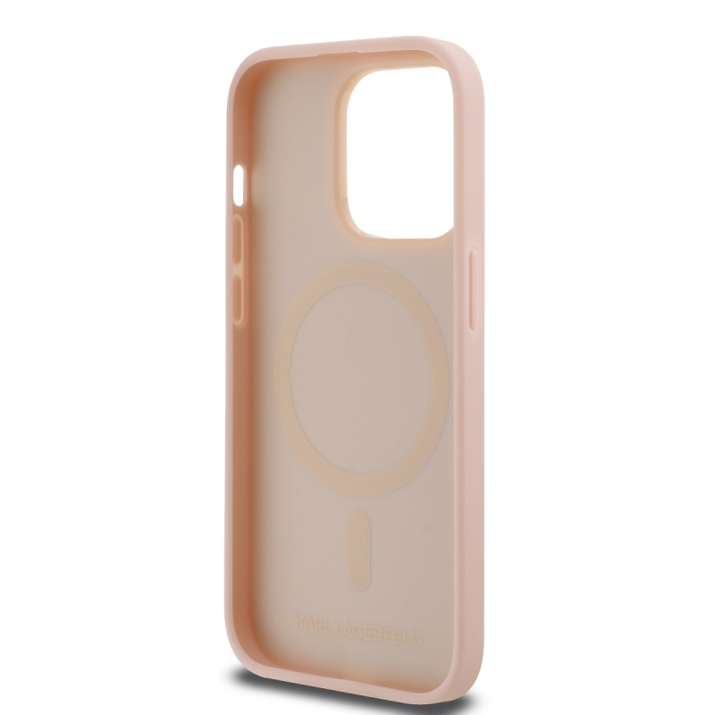 Karl Lagerfeld PU bőr monogram fém logó Magsafe hátlap iPhone 14 Pro Max rózsaszínhez