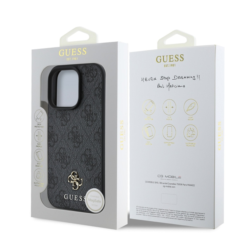 Guess PU 4G kis fém logós MagSafe hátlap iPhone 16 Pro szürke szürkéhez