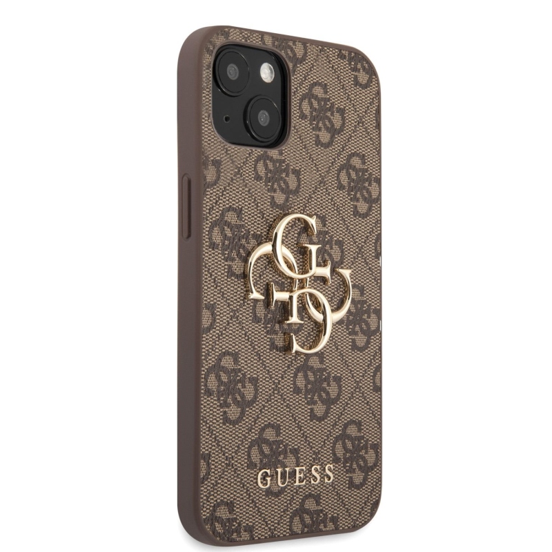 Guess PU 4G fém logós hátlap iPhone 13-hoz Barna barna