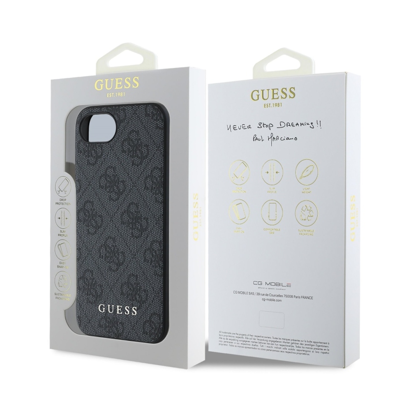 Guess 4G Charm hátlapi borító iPhone 16e készülékhez Tone on Tone Szürke