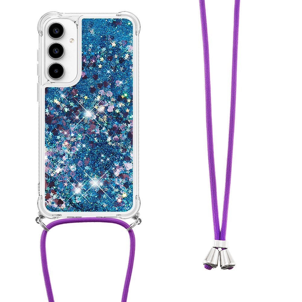 Csillogó homokóra zselés tok húzózsinórral Samsung Galaxy A56 5G - kék/szív