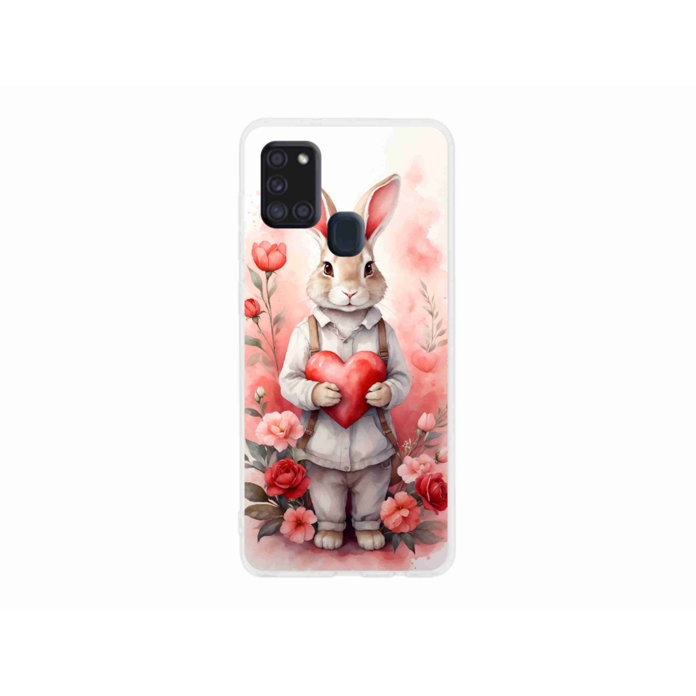Zselés borítás mmCase Samsung Galaxy A21s készülékhez - nyúl szívvel