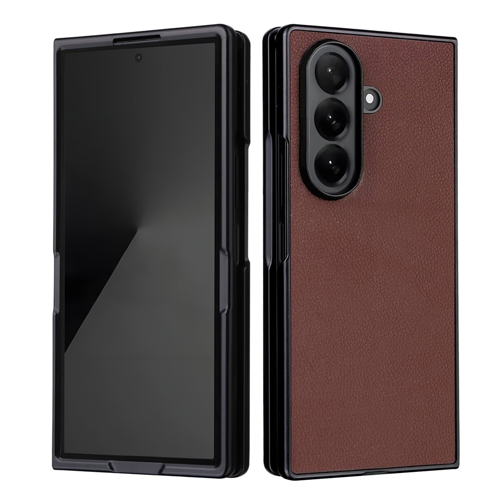 Műbőrrel borított műanyag tok Samsung Galaxy Z Fold7 5G - barna színűre