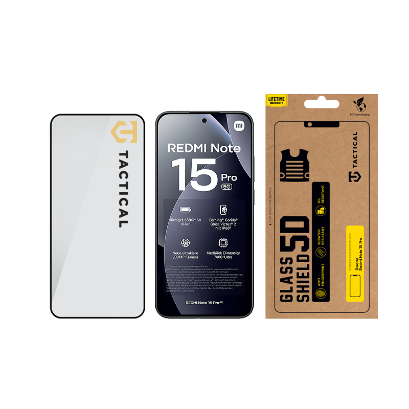 Taktikai üvegpajzs 5D üveg a Xiaomi Redmi Note 15 Pro Fekete számára