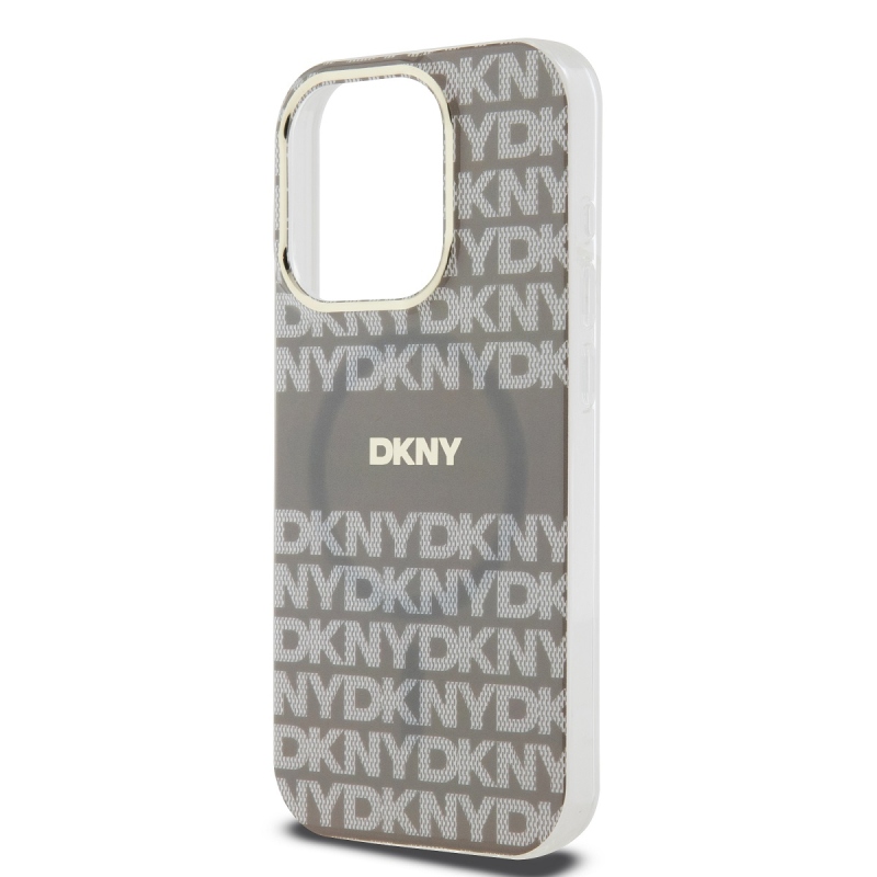 DKNY PC/TPU ismétlődő mintás tonális csíkos Magsafe hátlap iPhone 13 Pro bézs színű borítóhoz