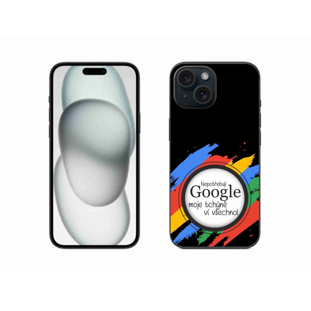 Gél borító mmCase iPhone 15-hez - anyós mindent tud fekete háttérrel