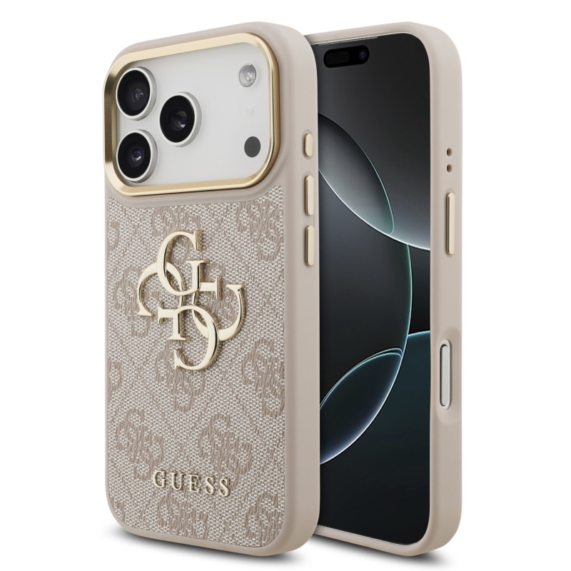 Guess PU bőr 4G fém logó arany keret hátlapi borító iPhone 17 Pro rózsaszínhez