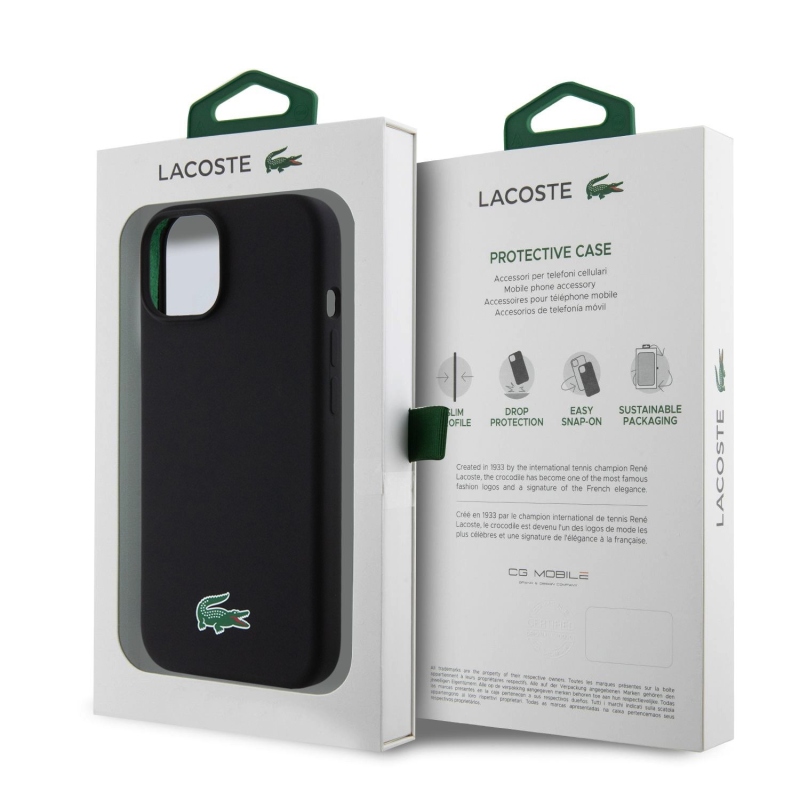 Lacoste Liquid Silicone Microfiber Croc Logo Magsafe hátlap iPhone 15 Fekete fekete