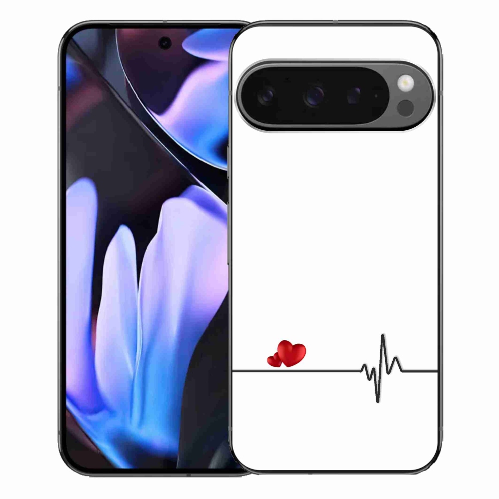 Gél borítás mmCase a Google Pixel 9 Pro XL-hez - szív és szívverés fehér háttérrel