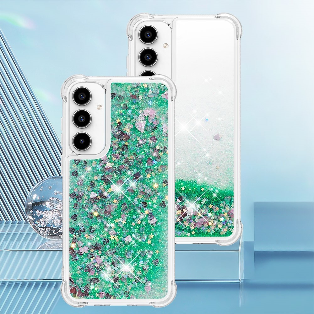 Glitter zselés homokóra tok Samsung Galaxy A35 5G - zöld/szív