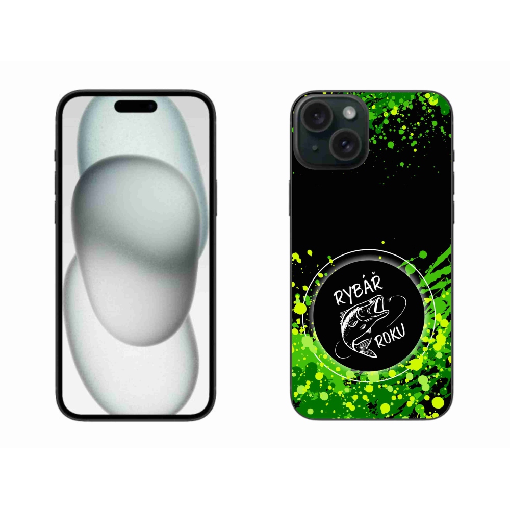 Zselés borítás mmCase iPhone 15 Plus készülékhez - Az év horgásza fekete háttérrel