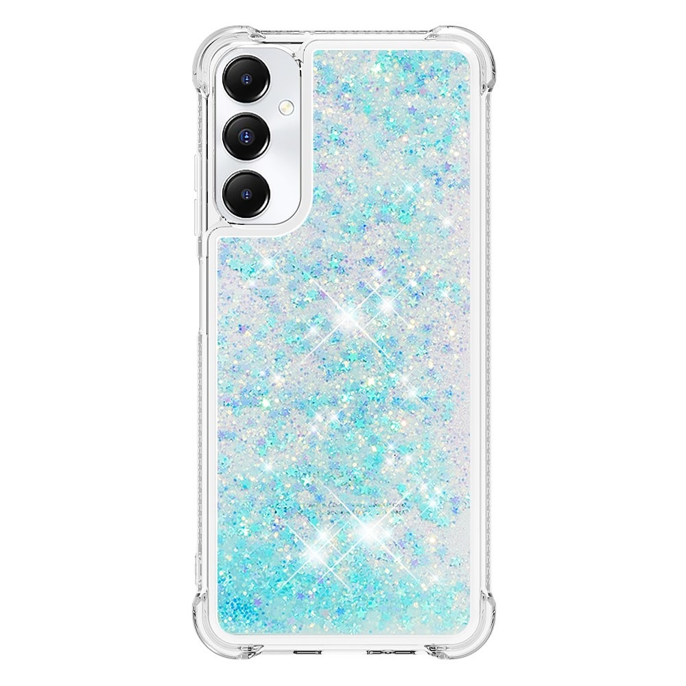 Glitter zselés homokóra tok Samsung Galaxy A05s készülékhez - kék / csillagok