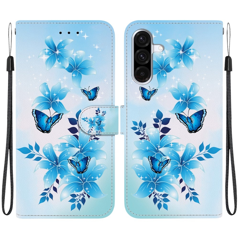 Sokoldalú könyvtáska Samsung Galaxy A36 5G/A56 5G - kék pillangókhoz
