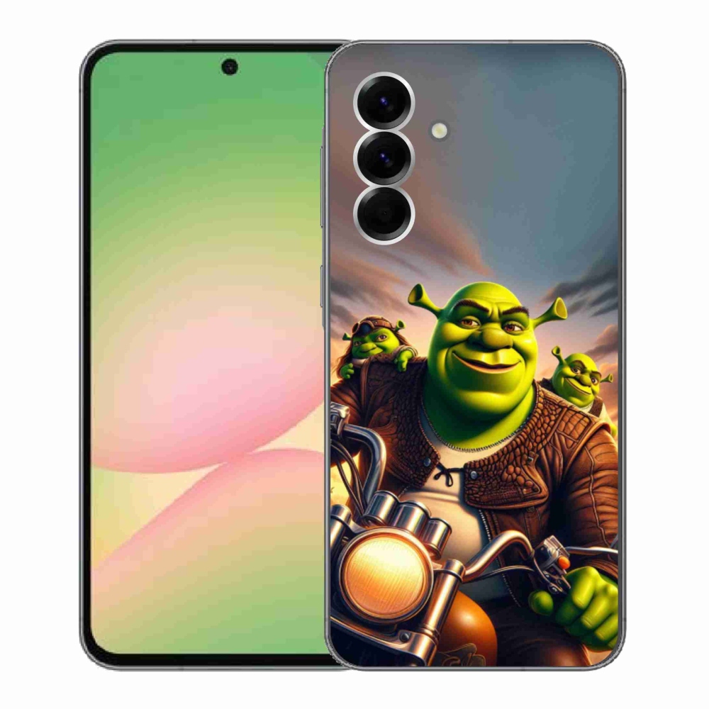 Zselés borítás mmCase Samsung Galaxy A56 5G - shrek egy motorkerékpárral