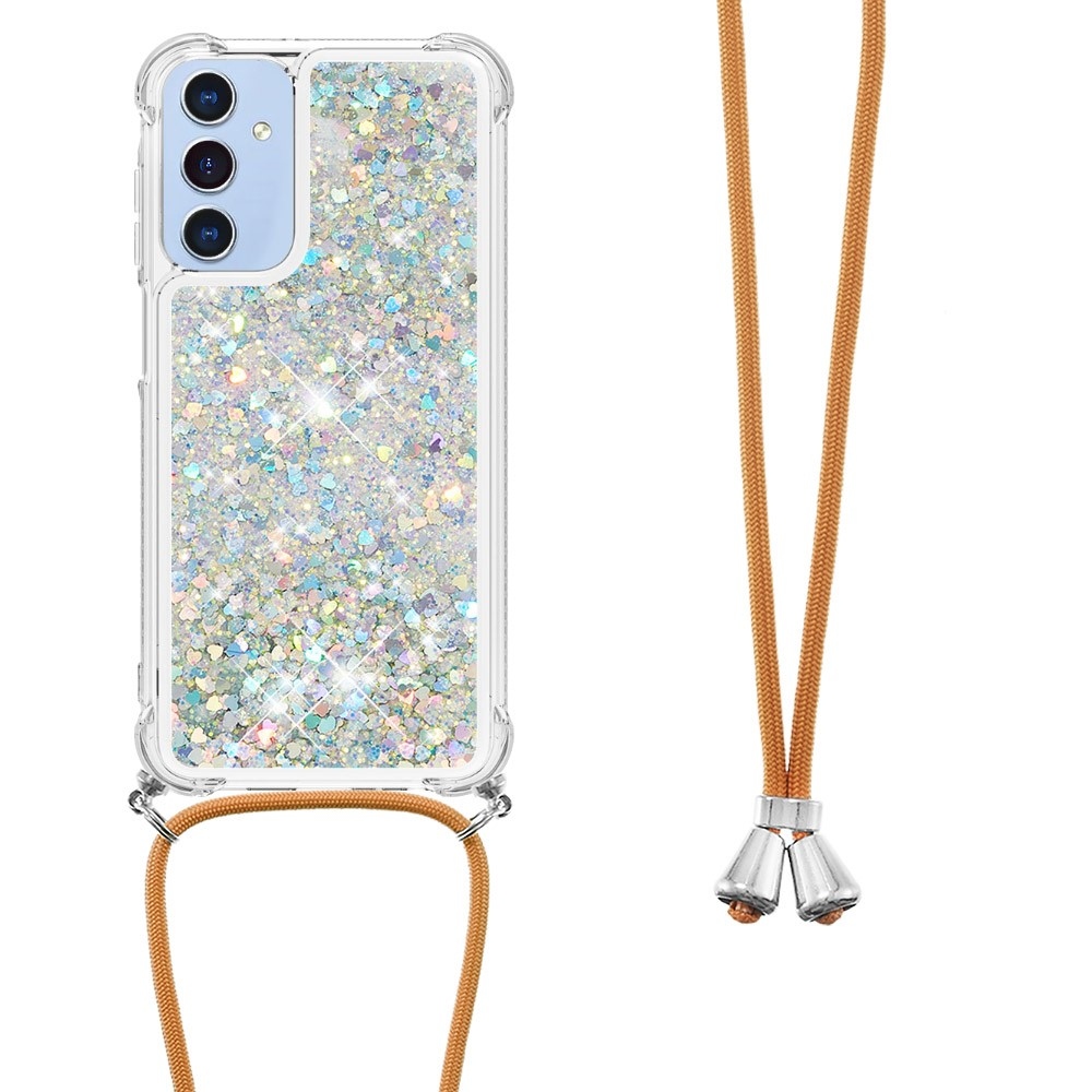 Csillogó homokóra zselés tok zsinórral Samsung Galaxy A26 5G-hez - ezüst/szívecske