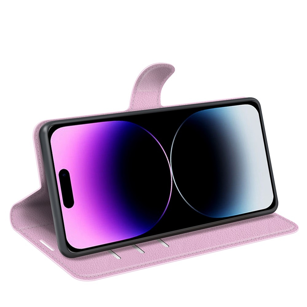 Litchi könyvtáska iPhone 15 Pro készülékhez - rózsaszín