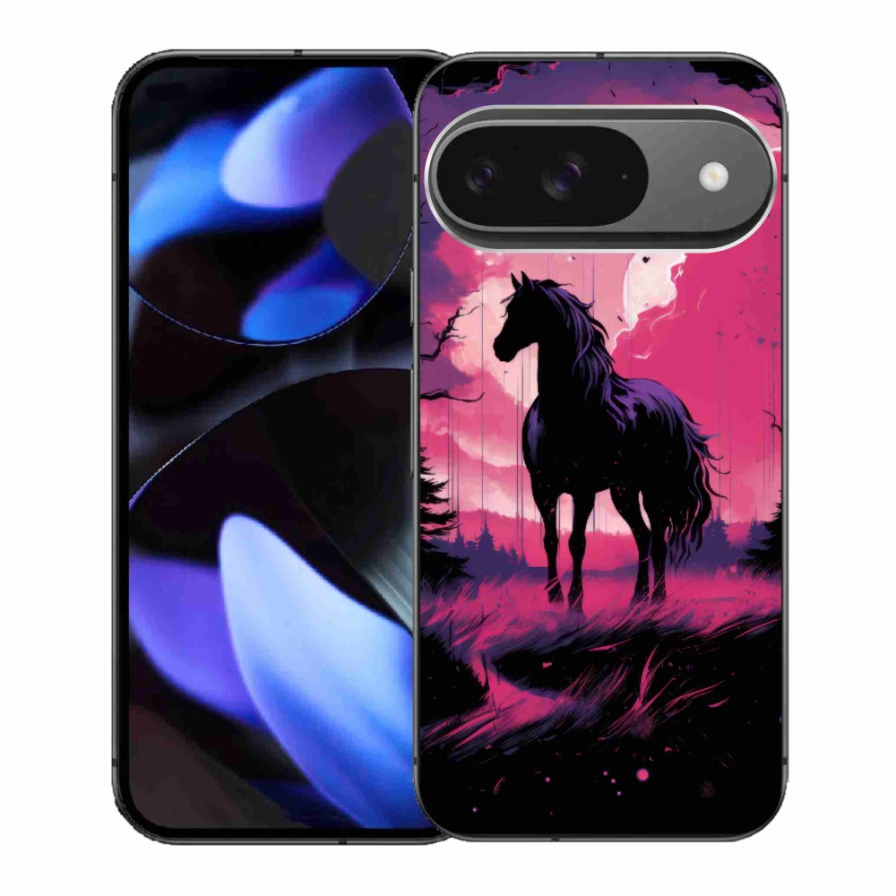 Zselés borítás mmCase a Google Pixel 9/9 Pro számára - fekete rajzfilm ló 1