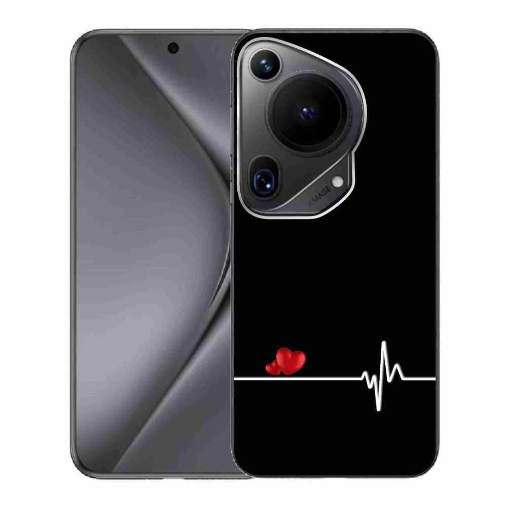 Gél borító mmCase a Huawei Pura 70 Ultra készülékre - szív és szívverés fekete háttérrel