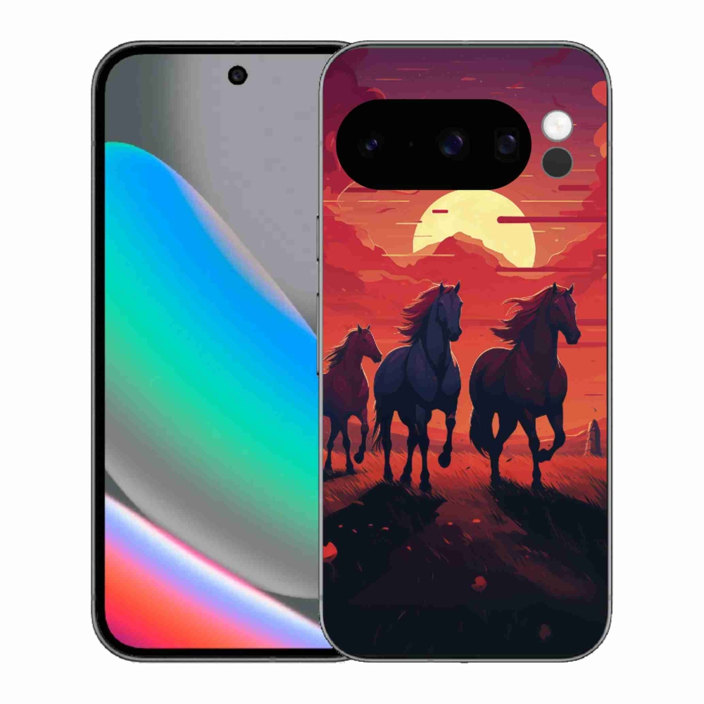 Gél borítás mmCase a Google Pixel 10 Pro számára - lovak és naplemente