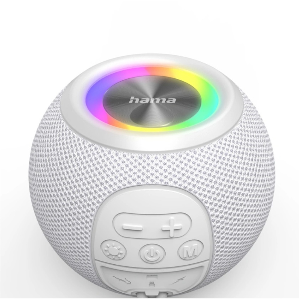 Hama Ball Bluetooth hangszóró 5 W, LED háttérvilágítás, USB-A, microSD foglalat - fehér színben