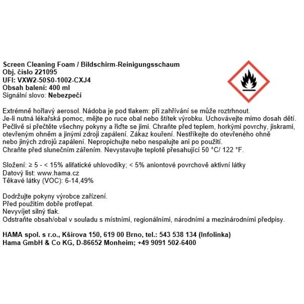 Hama képernyőtisztító hab 400 ml kendővel