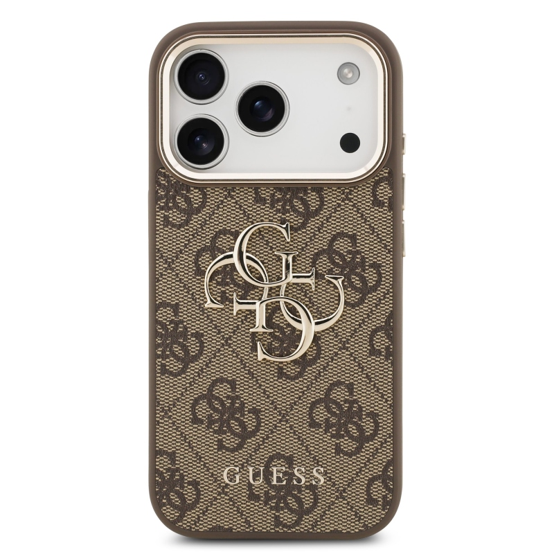 Guess PU bőr 4G fém logó arany keret hátlapi borító iPhone 17 Pro barna barna