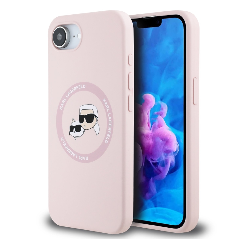 Karl Lagerfeld Liquid Silicone K&CH Heads MagSafe hátlapi borító iPhone 16e rózsaszínű készülékhez