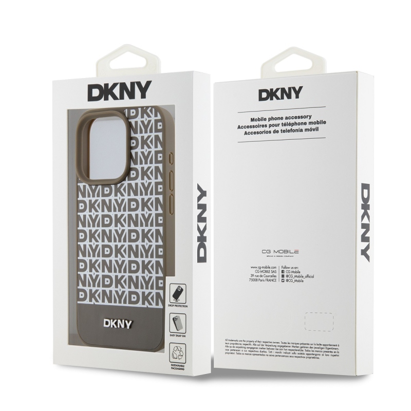 DKNY PU bőr Ismétlődő mintás alsó csík MagSafe hátlap iPhone 13 Pro barna színű iPhone 13 Pro számára