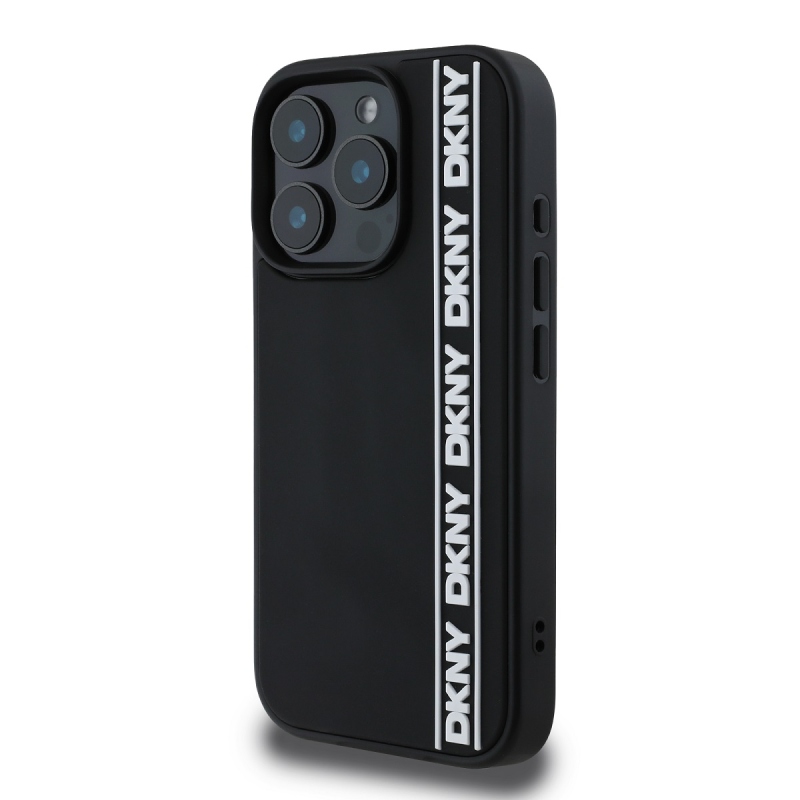 DKNY 3D gumiból készült ismételt logó vonalas hátlap iPhone 16 Pro Max készülékhez Fekete
